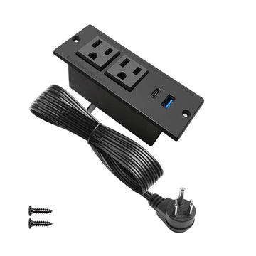 USB C Desk Recessed Power Strip Fast Charge Desktop Power Station 2 Outlets 2 USB (PD20W & QC18W, Total 20W) Mountable Flat Plug Extension Cord Mount for Tabletop Sofa Cabinet Nightstand